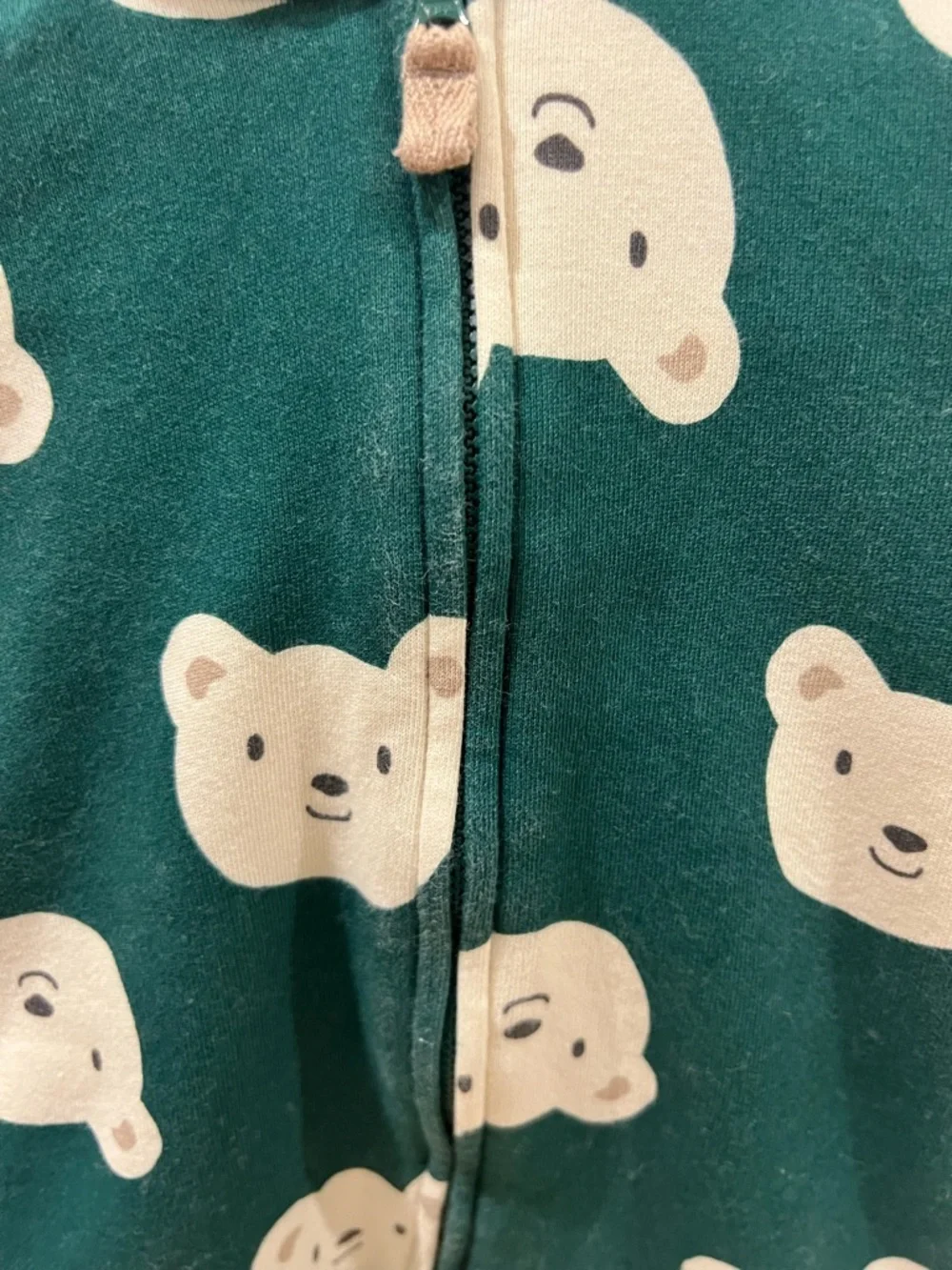 Carter's 6m Teal One-Piece Footie with Cream Bear Faces - Picture 2 of 4